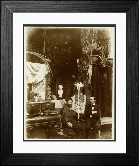 Framed Print : Self-Portrait with possibly Paul Gauguin in His Studio, Rue du Val-de-Grace, Paris, neg 1899. Creator: Alphonse Mucha Framed Print : Self-Portrait with possibly Paul Gauguin in His Studio, Rue du Val-de-Grace, Paris, neg 1899. Creator: Alphonse Mucha