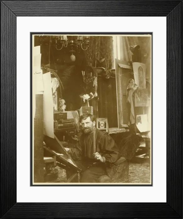 Framed Print : Self-Portrait in His Studio, Rue du Val-de-Grace, Paris, negative 1899; print about 1980. Creator: Alphonse Mucha Framed Print : Self-Portrait in His Studio, Rue du Val-de-Grace, Paris, negative 1899; print about 1980. Creator: Alphonse Mucha