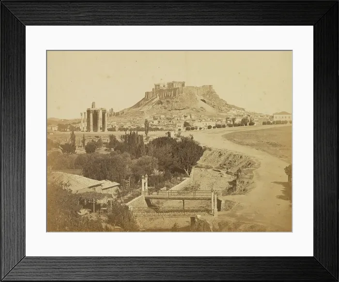 Framed Print : Athens - view of the Acropolis from the southeast, including temple of Zeus Olympios... 1865. Creator: Konstantinos Dimitriou Framed Print : Athens - view of the Acropolis from the southeast, including temple of Zeus Olympios... 1865. Creator: Konstantinos Dimitriou