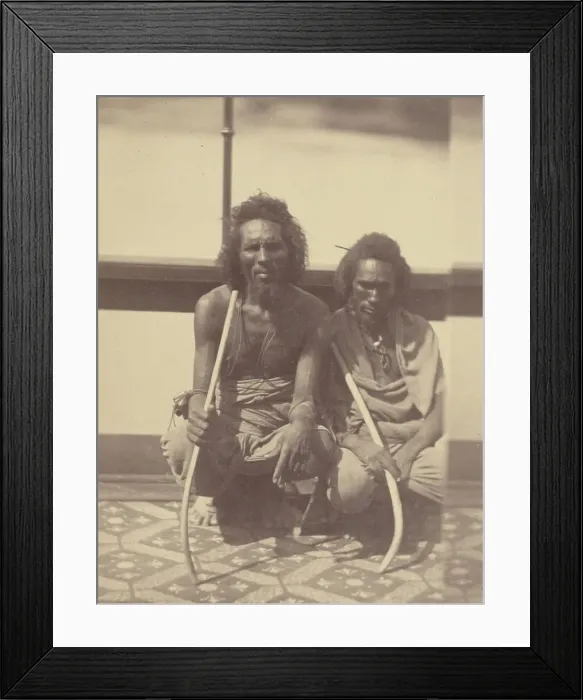 Framed Print : Portrait of Two Native Men Sitting on a Boat Holding Long Curved Sticks, 1865. Creator: Theodule Deveria Framed Print : Portrait of Two Native Men Sitting on a Boat Holding Long Curved Sticks, 1865. Creator: Theodule Deveria
