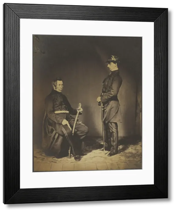 Framed Print : Lt. Gen. Sir Burgoyne, G.C.B. Seated in Dress Uniform with Aide to his Right, 1855. Creator: Roger Fenton Framed Print : Lt. Gen. Sir Burgoyne, G.C.B. Seated in Dress Uniform with Aide to his Right, 1855. Creator: Roger Fenton