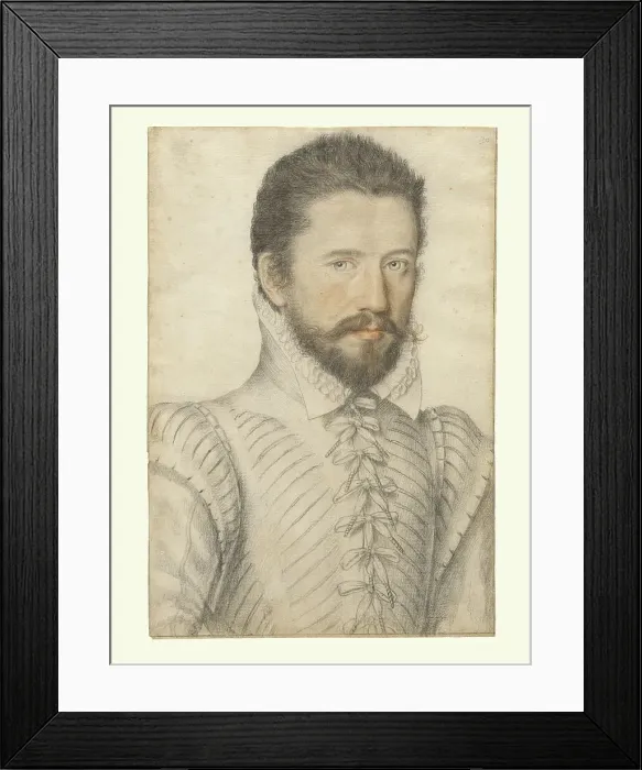Framed Print : Portrait of a bearded man, half-length, wearing a slashed doublet, about 1575. Creator: Master of the Lecurieux Collection Framed Print : Portrait of a bearded man, half-length, wearing a slashed doublet, about 1575. Creator: Master of the Lecurieux Collection