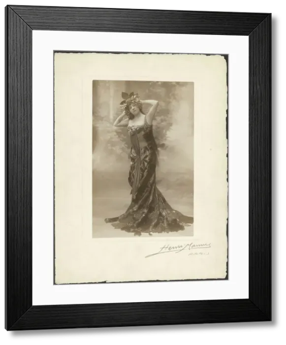 Framed Print : Woman wearing headdress with grapes, about 1890. Creator: Henri Mannes Framed Print : Woman wearing headdress with grapes, about 1890. Creator: Henri Mannes