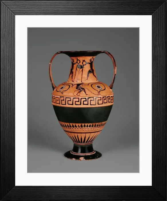 Framed Print : Attic Black-Figure Nikosthenic Amphora with Boxers, about 520 BC. Creators: Painter N, Nikosthenes Framed Print : Attic Black-Figure Nikosthenic Amphora with Boxers, about 520 BC. Creators: Painter N, Nikosthenes