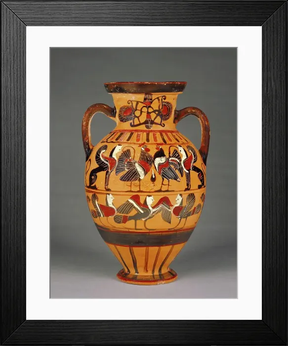 Framed Print : Attic Black-Figure Amphora ('Tyrrhenian'), 555-550 BC. Creator: Pointed Nose Painter Framed Print : Attic Black-Figure Amphora ('Tyrrhenian'), 555-550 BC. Creator: Pointed Nose Painter