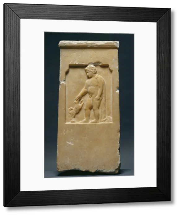 Framed Print : Grave Stele of Moschion with his Dog, about 375 BC. Creator: Unknown Framed Print : Grave Stele of Moschion with his Dog, about 375 BC. Creator: Unknown