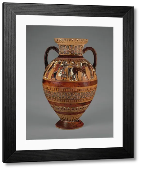 Framed Print : Attic Black-figure with (A) a Wedding Procession and (B) a Combat Scene, 550-545 BC. Creator: Pointed Nose Painter Framed Print : Attic Black-figure with (A) a Wedding Procession and (B) a Combat Scene, 550-545 BC. Creator: Pointed Nose Painter