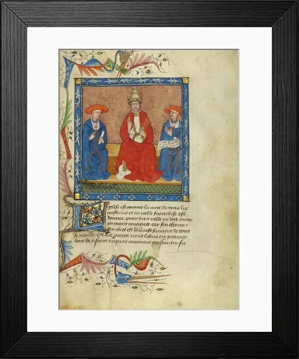 Framed Print : A Pope Flanked by Two Cardinals; Livre de Bonnes Meurs, about 1430. Creator: Unknown Framed Print : A Pope Flanked by Two Cardinals; Livre de Bonnes Meurs, about 1430. Creator: Unknown