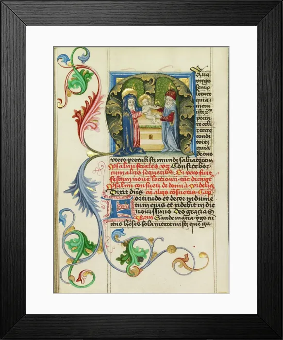 Framed Print : Initial M: The Presentation in the Temple; Prayer Book, about 1470-1480. Creator: Workshop of Valentine Noh Framed Print : Initial M: The Presentation in the Temple; Prayer Book, about 1470-1480. Creator: Workshop of Valentine Noh