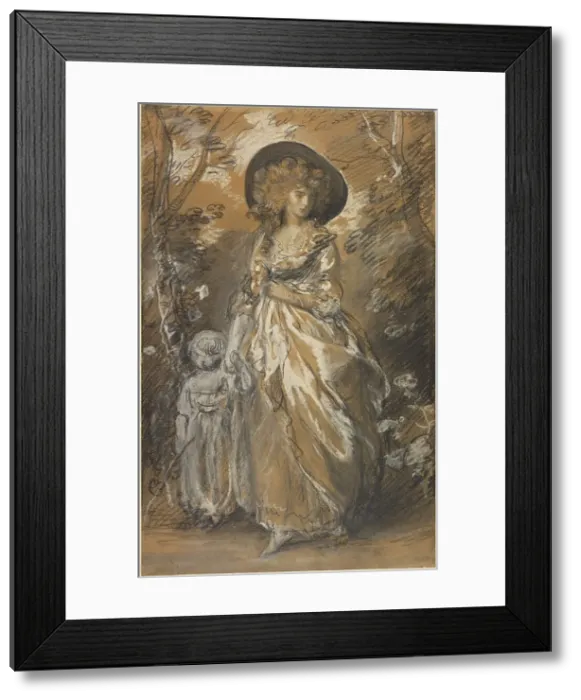 Framed Print : A Lady Walking in a Garden with a Child, about 1785. Creator: Thomas Gainsborough Framed Print : A Lady Walking in a Garden with a Child, about 1785. Creator: Thomas Gainsborough