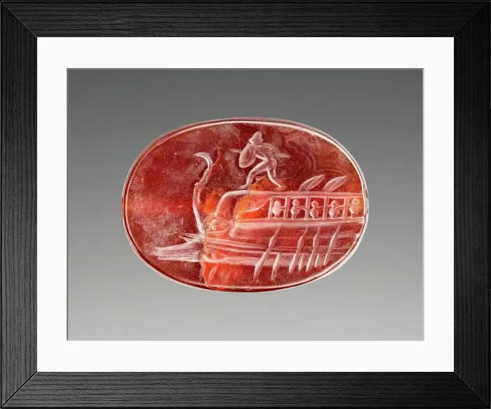 Framed Print : Engraved Scaraboid with Protesilaos on the Prow of a Ship, 400-350 BC. Creator: Unknown