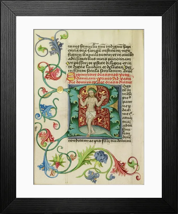 Framed Print : Initial R: The Man of Sorrows; Prayer Book, about 1470-1480. Creator: Workshop of Valentine Noh Framed Print : Initial R: The Man of Sorrows; Prayer Book, about 1470-1480. Creator: Workshop of Valentine Noh