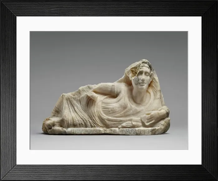 Framed Print : Lid of a Cinerary Urn with a Reclining Male Figure, about 40 B.C. Creator: Unknown Framed Print : Lid of a Cinerary Urn with a Reclining Male Figure, about 40 B.C. Creator: Unknown