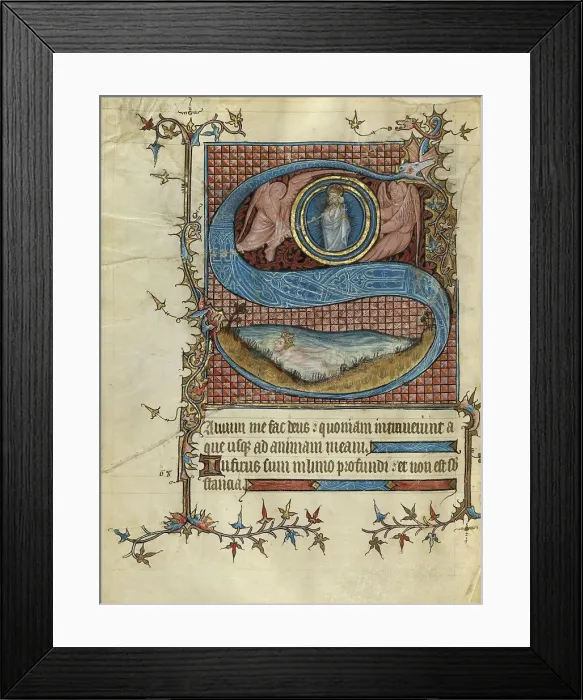 Framed Print : Initial S: David in the Water; Psalter, about 1390. Creator: Unknown Framed Print : Initial S: David in the Water; Psalter, about 1390. Creator: Unknown