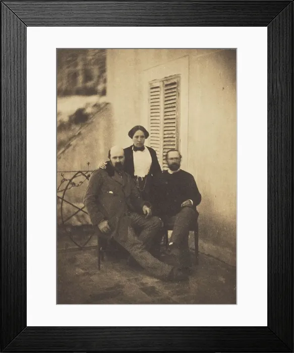 Framed Print : Portrait of Rachel Felix and Two Unidentified Men on a Balcony, 1853. Creator: Charles Negre Framed Print : Portrait of Rachel Felix and Two Unidentified Men on a Balcony, 1853. Creator: Charles Negre