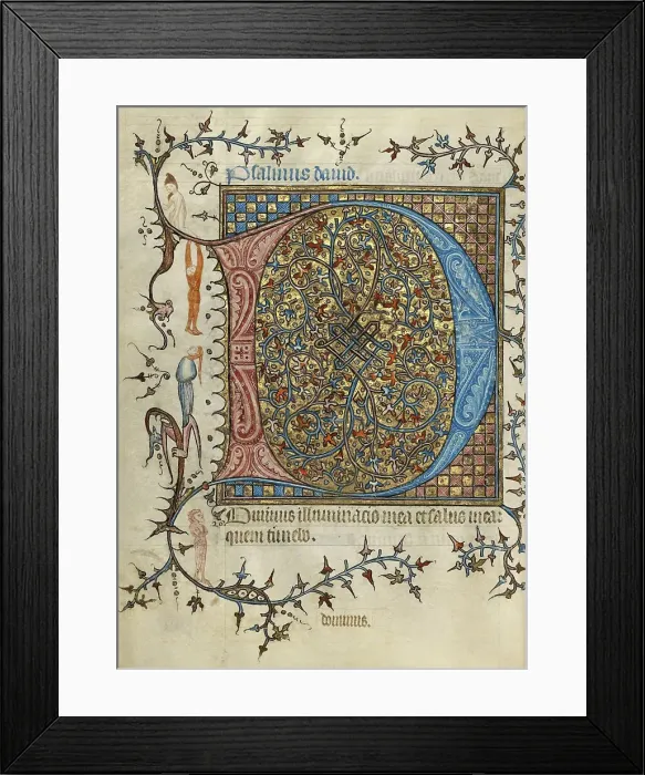 Framed Print : Decorated Initial D; Psalter; Ornamented Initial D, about 1390. Creator: Unknown Framed Print : Decorated Initial D; Psalter; Ornamented Initial D, about 1390. Creator: Unknown