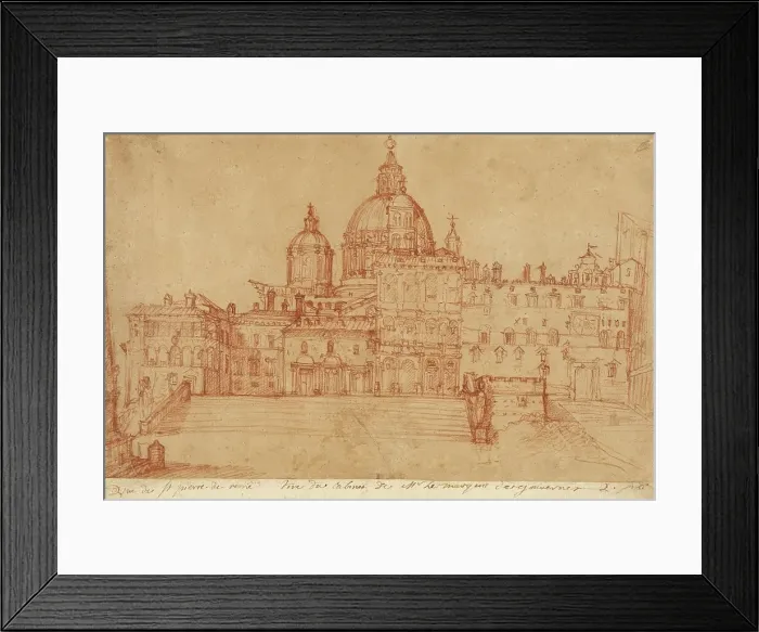 Framed Print : View of Saint Peter's (recto); Study of a Young Man (verso), 1603. Creator: Federico Zuccaro Framed Print : View of Saint Peter's (recto); Study of a Young Man (verso), 1603. Creator: Federico Zuccaro
