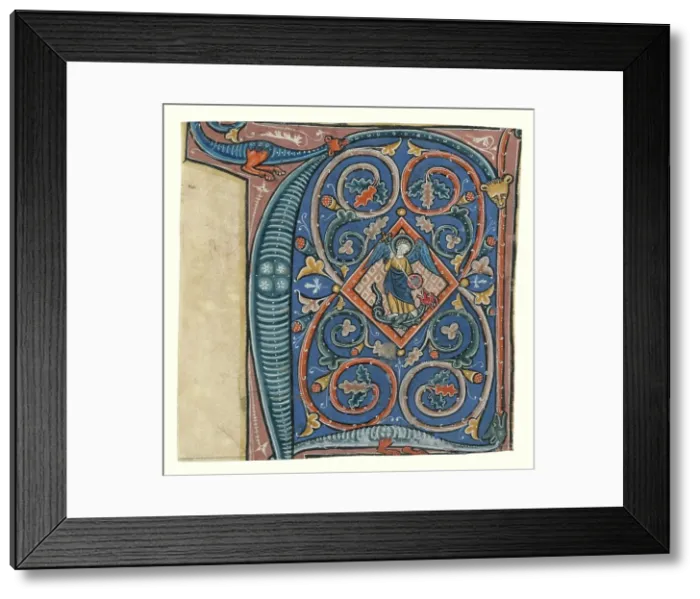 Framed Print : Initial F: Saint Michael and the Dragon; Cistercian antiphonal, about 1260-1270. Creator: Unknown Framed Print : Initial F: Saint Michael and the Dragon; Cistercian antiphonal, about 1260-1270. Creator: Unknown