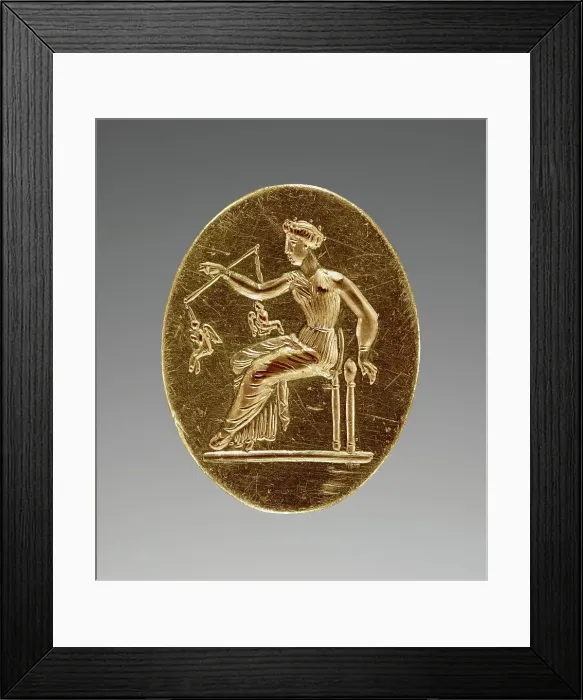 Framed Print : Engraved Ring with Aphrodite Weighing Two Erotes, about 350 BC. Creator: Unknown Framed Print : Engraved Ring with Aphrodite Weighing Two Erotes, about 350 BC. Creator: Unknown