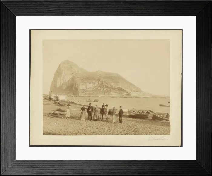 Framed Print : Group portrait in front of Rock of Gibraltar, about 1880-1895. Creator: Unknown Framed Print : Group portrait in front of Rock of Gibraltar, about 1880-1895. Creator: Unknown