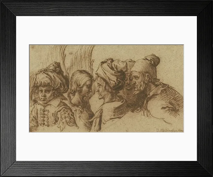 Framed Print : Boy in a Turban, Winged Angel and Three Companions, about 1600. Creator: Jacques de Gheyn II Framed Print : Boy in a Turban, Winged Angel and Three Companions, about 1600. Creator: Jacques de Gheyn II