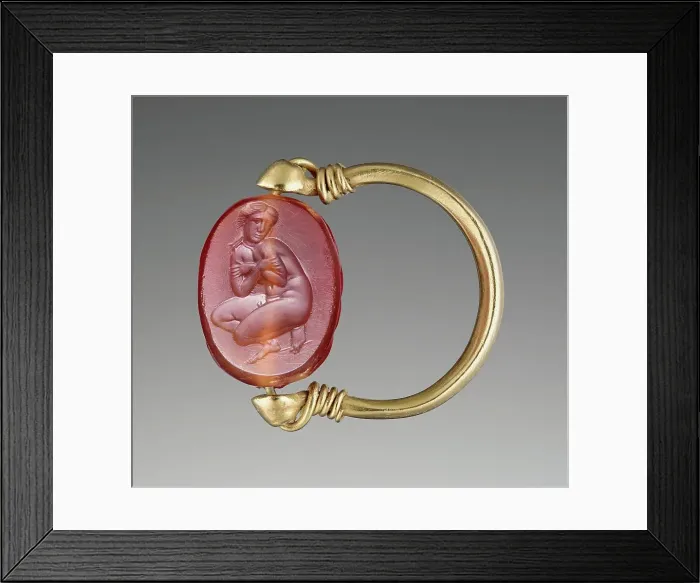 Framed Print : Engraved Scarab with Aphrodite Bathing in a Gold Swivel Ring, about 350 BC. Creator: Unknown Framed Print : Engraved Scarab with Aphrodite Bathing in a Gold Swivel Ring, about 350 BC. Creator: Unknown