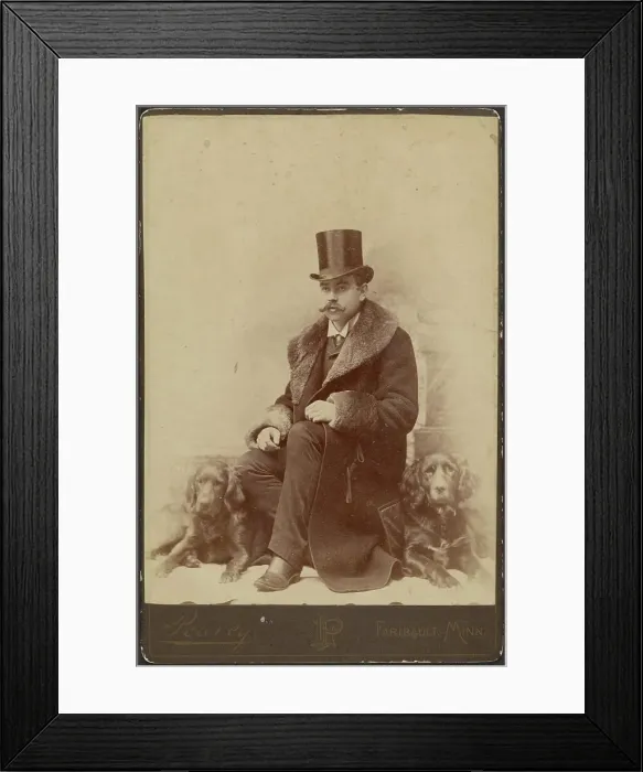 Framed Print : Portrait of a Moustachioed Seated Man in Top Hat and Winter, Fur-Collared Coat... about 1890. Creator: Lewis Peavey Framed Print : Portrait of a Moustachioed Seated Man in Top Hat and Winter, Fur-Collared Coat... about 1890. Creator: Lewis Peavey
