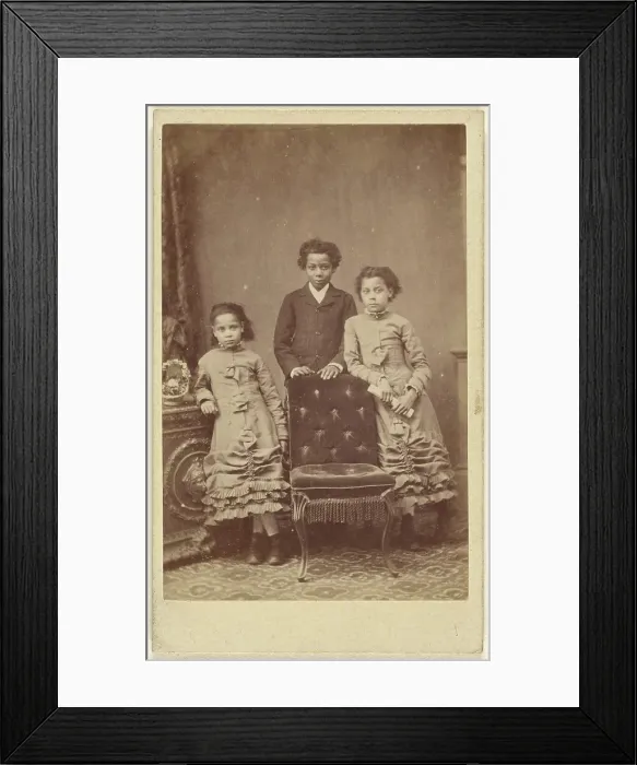 Framed Print : Two Girls and a Boy, 1865-1875. Creator: J. Heap Framed Print : Two Girls and a Boy, 1865-1875. Creator: J. Heap