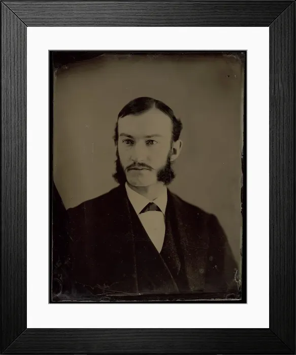 Framed Print : Portrait of Unidentified man with moustache and long muttonchop whiskers, 1860-1870. Creator: Unknown Framed Print : Portrait of Unidentified man with moustache and long muttonchop whiskers, 1860-1870. Creator: Unknown
