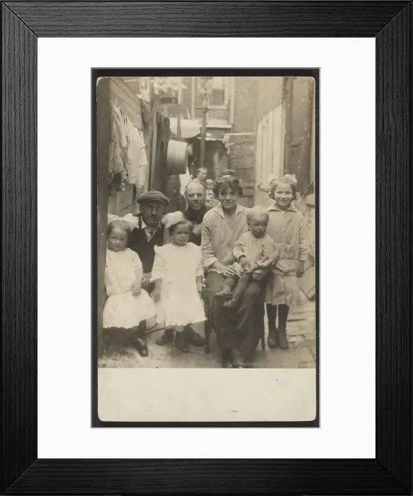Framed Print : Family portrait in tenement alley, about 1913-1925. Creator: John Frank Keith Framed Print : Family portrait in tenement alley, about 1913-1925. Creator: John Frank Keith