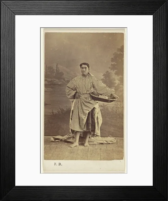 Framed Print : Genre portrait of an unidentified woman holding a basket, 1870-1875. Creator: Ferdinand Berillon Framed Print : Genre portrait of an unidentified woman holding a basket, 1870-1875. Creator: Ferdinand Berillon
