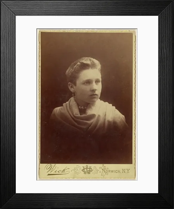 Framed Print : Portrait of a woman with extremely short hair, about 1890. Creator: G Wick Framed Print : Portrait of a woman with extremely short hair, about 1890. Creator: G Wick