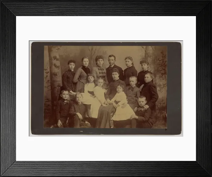 Framed Print : Group family portrait of fifteen people, 1870s. Creator: Unknown Framed Print : Group family portrait of fifteen people, 1870s. Creator: Unknown
