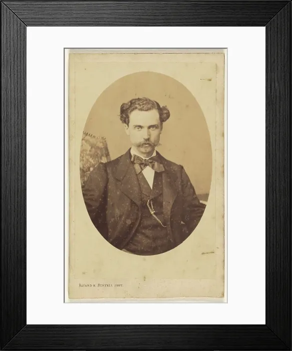 Framed Print : Unidentified man with handlebar moustache, printed in quasi-oval style, 1862-1868. Creator: Bayard & Bertall Framed Print : Unidentified man with handlebar moustache, printed in quasi-oval style, 1862-1868. Creator: Bayard & Bertall