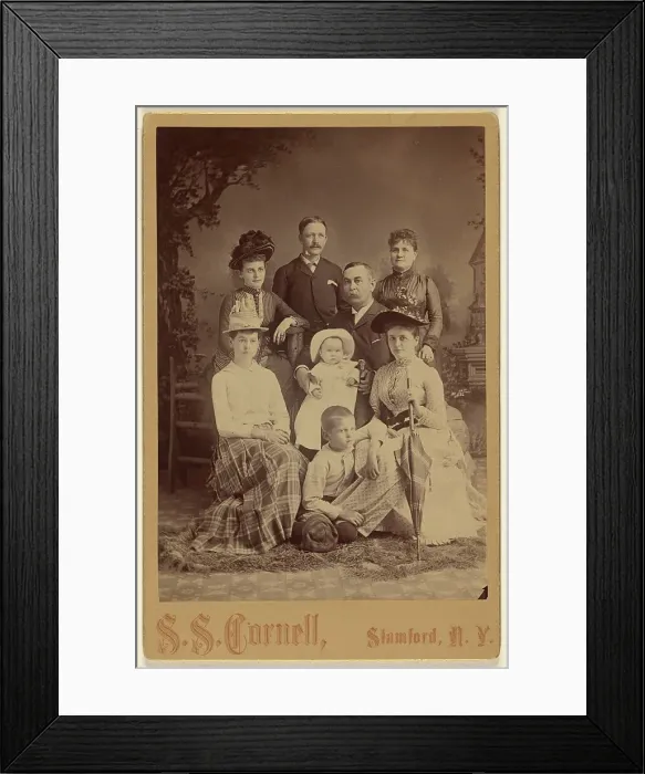 Framed Print : Group family portrait of eight members, 1889. Creator: SS Cornell Framed Print : Group family portrait of eight members, 1889. Creator: SS Cornell