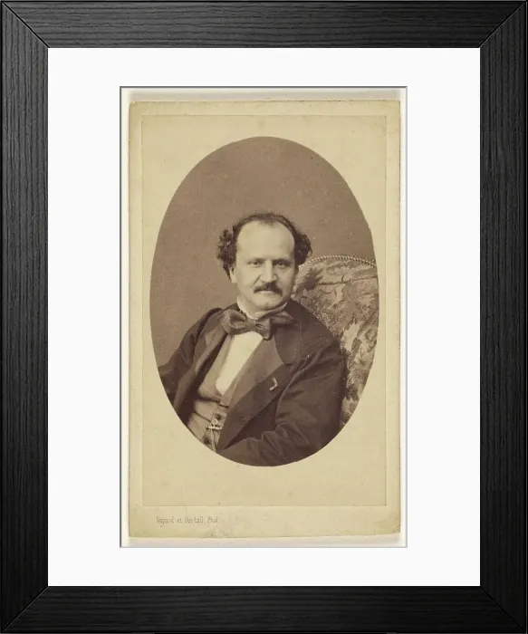 Framed Print : Unidentified man with moustache, wearing a bow tie, seated, about 1863. Creator: Bayard & Bertall Framed Print : Unidentified man with moustache, wearing a bow tie, seated, about 1863. Creator: Bayard & Bertall