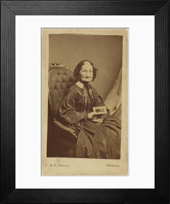 Framed Print : Elderly woman holding a photograph, about 1865. Creator: Henry F Warren Framed Print : Elderly woman holding a photograph, about 1865. Creator: Henry F Warren