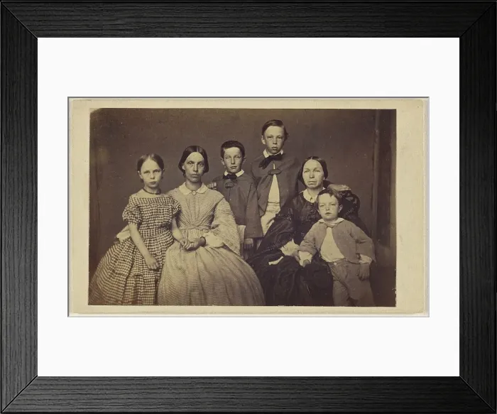 Framed Print : Group family portrait, two women and four children, about 1865. Creator: Unknown Framed Print : Group family portrait, two women and four children, about 1865. Creator: Unknown