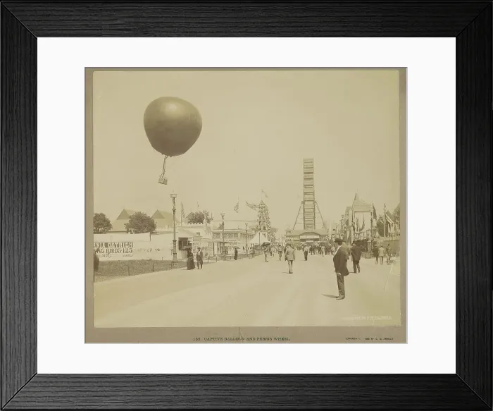 Framed Print : Captive Balloon and Ferris Wheel, World Columbian Exposition, Chicago, 1892-1893. Creator: Charles Dudley Arnold Framed Print : Captive Balloon and Ferris Wheel, World Columbian Exposition, Chicago, 1892-1893. Creator: Charles Dudley Arnold