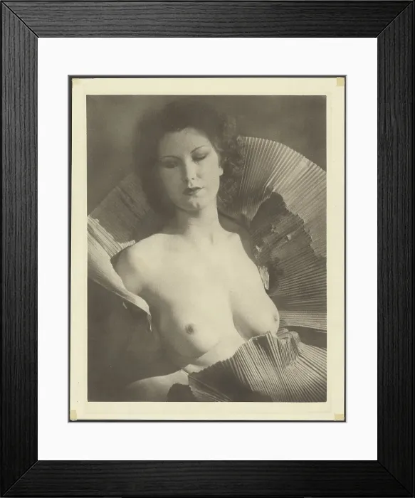 Framed Print : Portrait (Female Nude Draped in Folded Fan-Like Paper), about 1920. Creator: Arthur J Kales Framed Print : Portrait (Female Nude Draped in Folded Fan-Like Paper), about 1920. Creator: Arthur J Kales