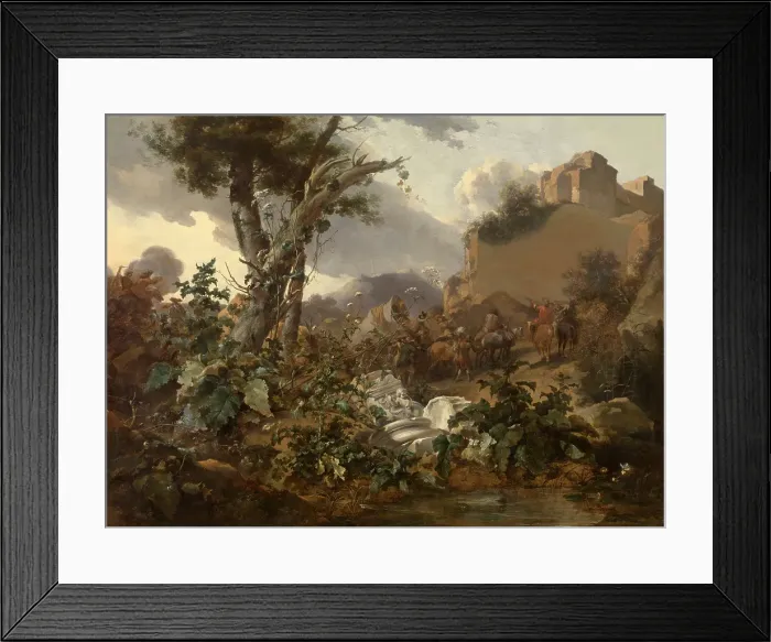Framed Print : Italian Landscape with a Cavalry Battle, 1665-1670. Creator: Nicolaes Berchem Framed Print : Italian Landscape with a Cavalry Battle, 1665-1670. Creator: Nicolaes Berchem