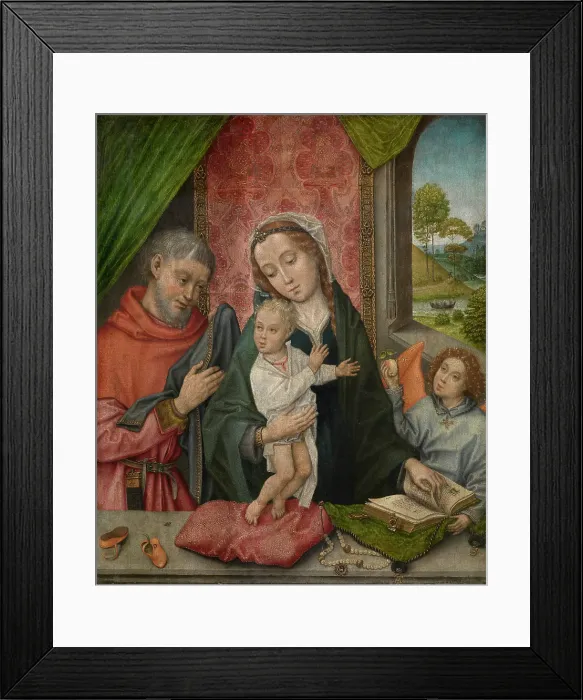 Framed Print : The Holy Family with an Angel, 1500. Creator: Master of 1499 Framed Print : The Holy Family with an Angel, 1500. Creator: Master of 1499