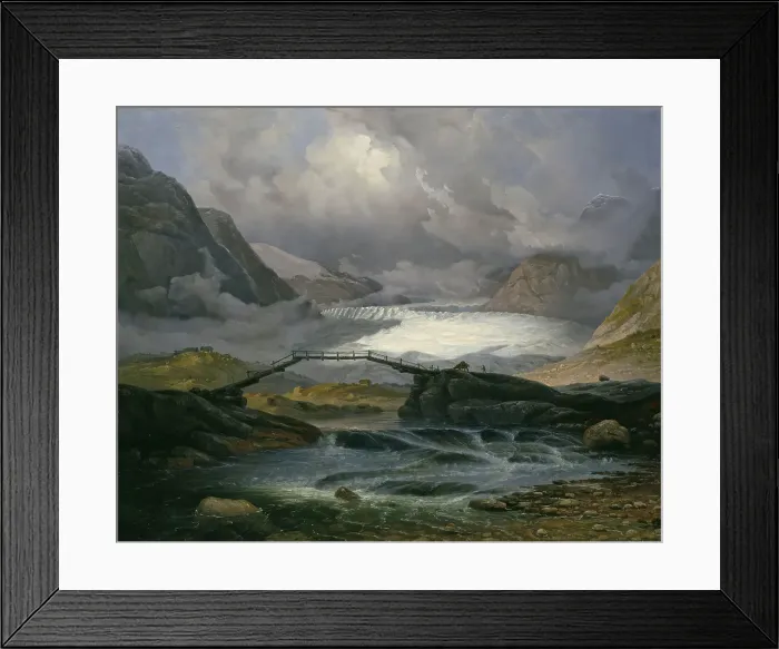 Framed Print : Nigardsbreen in Justedalen, 1846. Creator: Knud Baade Framed Print : Nigardsbreen in Justedalen, 1846. Creator: Knud Baade