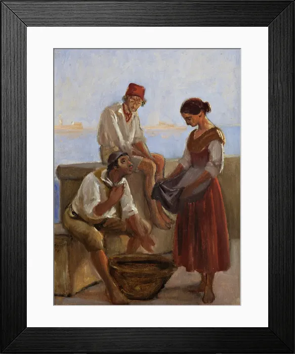 Framed Print : A young girl and two fishermen, c1853. Creator: Wilhelm Marstrand Framed Print : A young girl and two fishermen, c1853. Creator: Wilhelm Marstrand