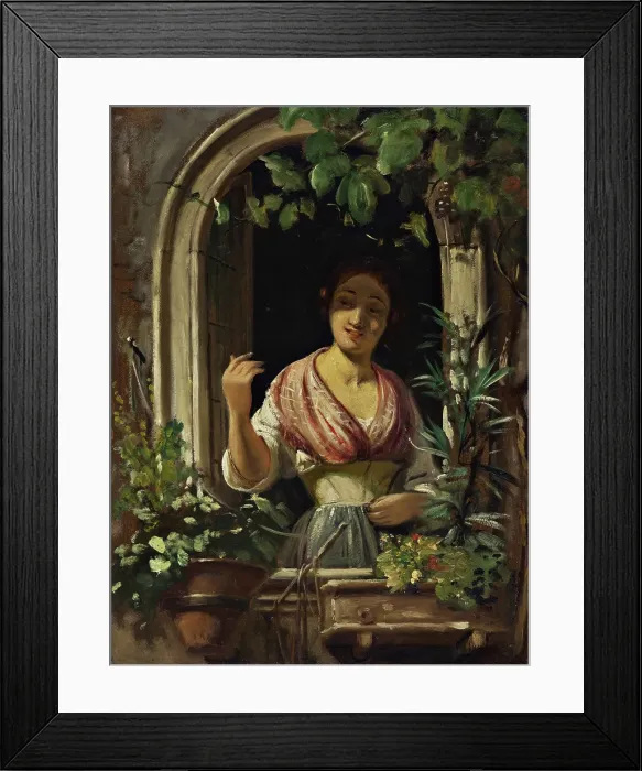 Framed Print : Italian woman waving from a window, end of the 1850s. Creator: Wilhelm Marstrand Framed Print : Italian woman waving from a window, end of the 1850s. Creator: Wilhelm Marstrand