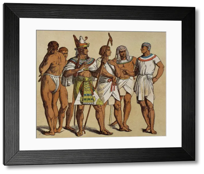Framed Print : Pharaoh wearing the pschent or double crown with public servants, Old Kingdom, Egypt. Creator: Unknown Framed Print : Pharaoh wearing the pschent or double crown with public servants, Old Kingdom, Egypt. Creator: Unknown