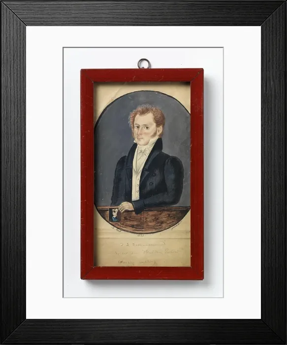 Framed Print : Johann Ludolph Schladermund holding his Wife's Portrait (poorly painted), 1832. Creator: A. Bull Framed Print : Johann Ludolph Schladermund holding his Wife's Portrait (poorly painted), 1832. Creator: A. Bull