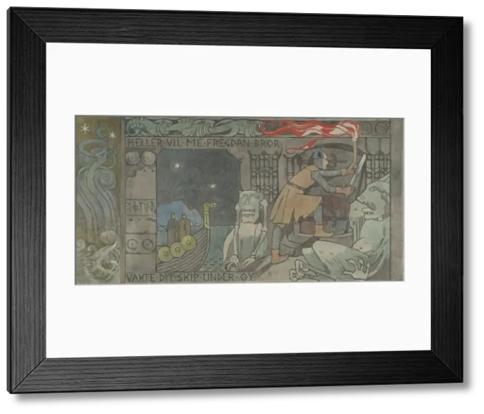 Framed Print : Asmund at the Gate in the Mountain, Between 1902 and 1904. Creator: Gerhard Munthe Framed Print : Asmund at the Gate in the Mountain, Between 1902 and 1904. Creator: Gerhard Munthe