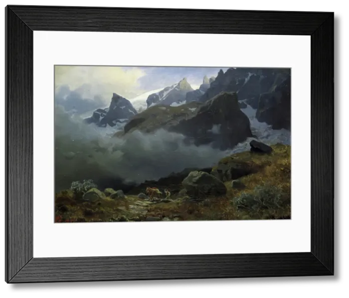 Framed Print : Storm in the Highlands, 1847. Creator: Hans Gude Framed Print : Storm in the Highlands, 1847. Creator: Hans Gude