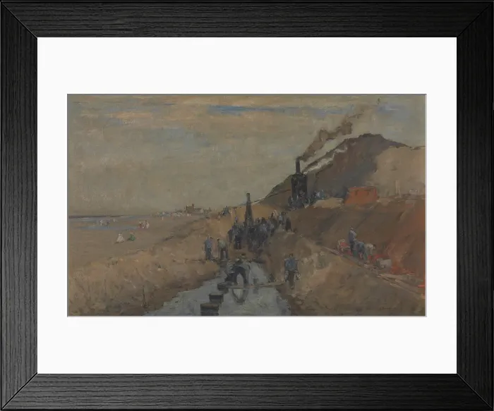 Framed Print : Dike Building on the Beach at Knokke, 1909. Creator: Richard Baseleer Framed Print : Dike Building on the Beach at Knokke, 1909. Creator: Richard Baseleer